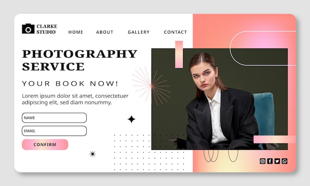Page de destination du studio de photographie dégradée