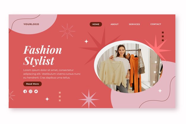 Vecteur gratuit page de destination du styliste de mode design plat