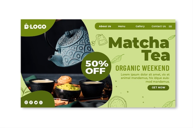 Vecteur gratuit page de destination du thé matcha avec réduction