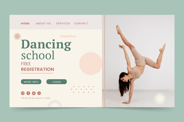 Page de destination de l'école de danse design plat