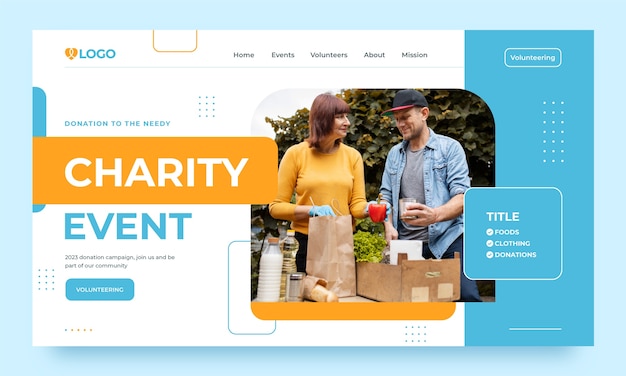 Vecteur gratuit page de destination de l'événement caritatif minimal plat