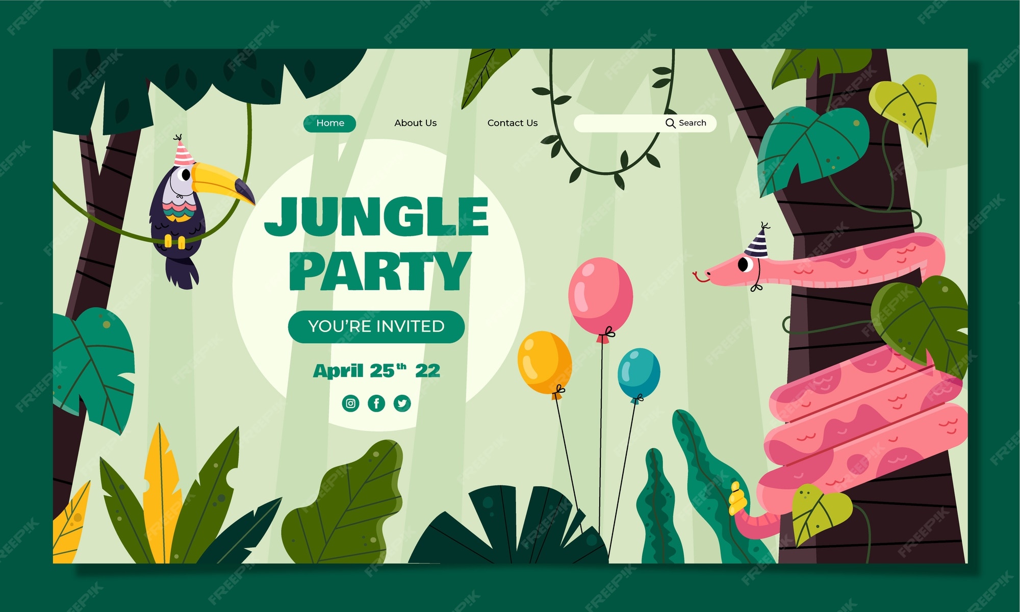 Page De Destination De La Fete D Anniversaire De La Jungle Au Design Plat Vecteur Gratuite
