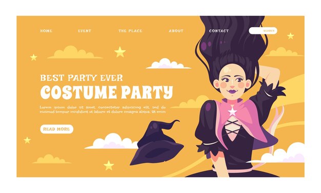 Page de destination de fête costumée dessinée à la main