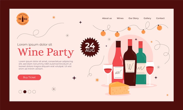 Vecteur gratuit page de destination de la fête du vin au design plat