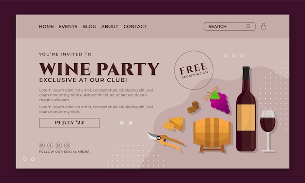 Vecteur gratuit page de destination de la fête du vin au design plat