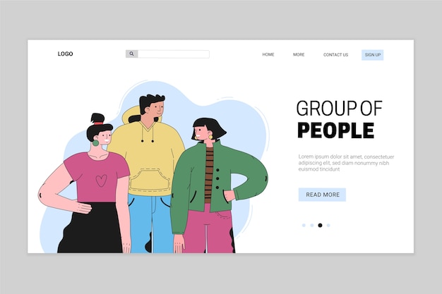 Page de destination d'un groupe de personnes à plat dessiné à la main
