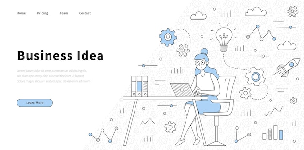 Vecteur gratuit page de destination d'idée d'entreprise dans le style doodle
