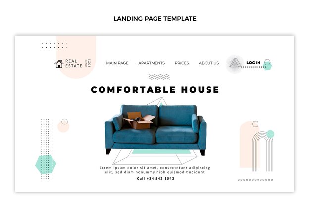 Page de destination de l'immobilier géométrique abstrait plat