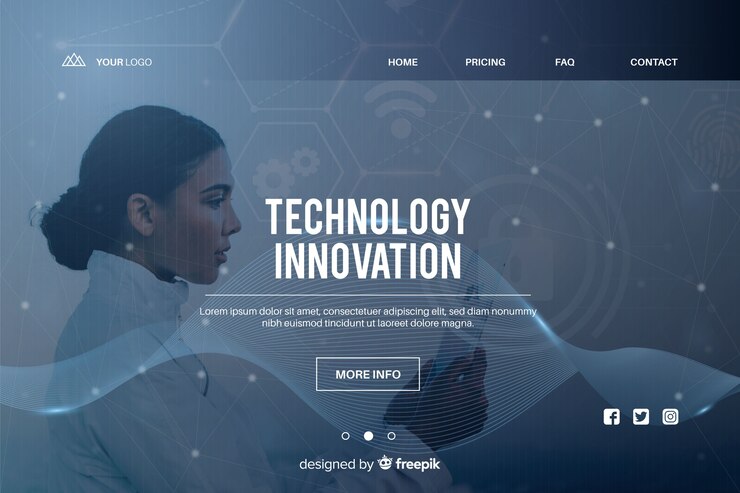 Vecteur gratuit page de destination de l'innovation technologique avec photo