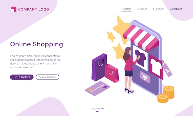 Vecteur gratuit page de destination isométrique des achats en ligne, bannière web