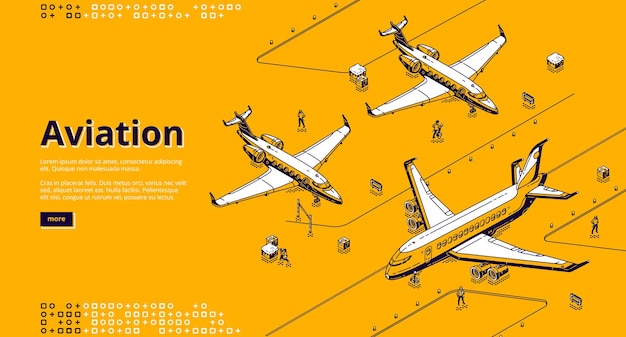 Page De Destination Isométrique De L'aviation.