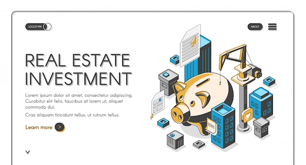 Page de destination isométrique de l'investissement immobilier