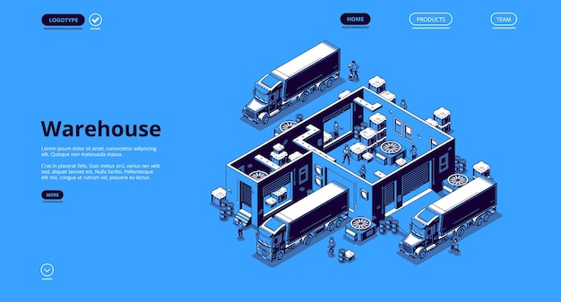 Vecteur gratuit page de destination isométrique de la logistique d'entrepôt