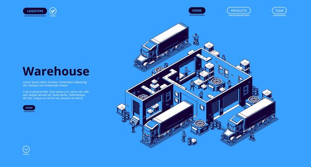 Page de destination isométrique de la logistique d'entrepôt