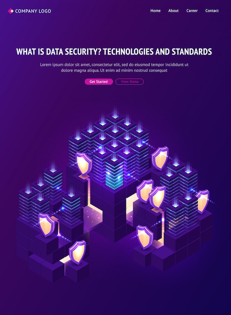 Vecteur gratuit page de destination isométrique de la sécurité des données cybernétiques