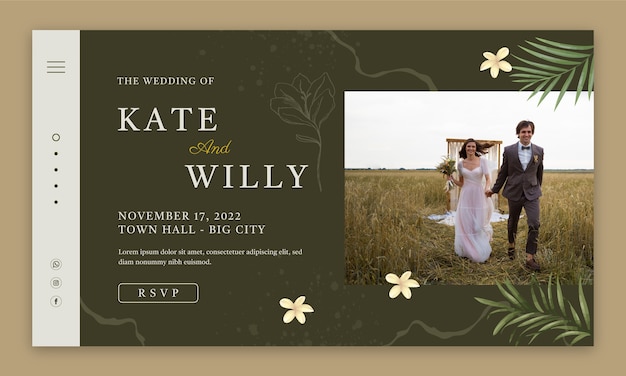 Vecteur gratuit page de destination de mariage floral design plat