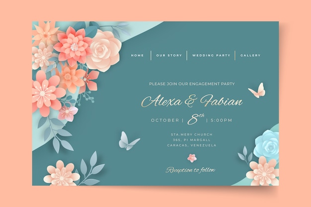 Vecteur gratuit page de destination de mariage floral