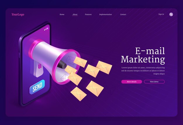 Page de destination de marketing par courriel