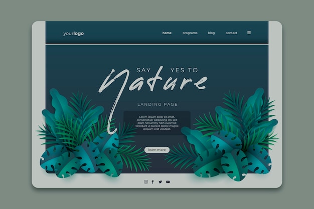 Vecteur gratuit page de destination de la nature avec des feuilles