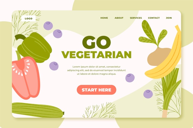 Vecteur gratuit page de destination de la nourriture végétarienne dessinée à la main