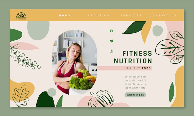 Vecteur gratuit page de destination de nutrition fitness dessinée à la main