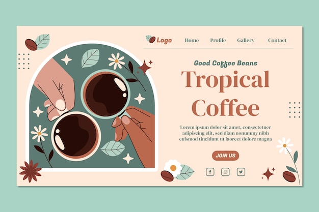 Page de destination de la plantation de café au design plat