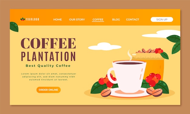 Vecteur gratuit page de destination de la plantation de café dessinée à la main
