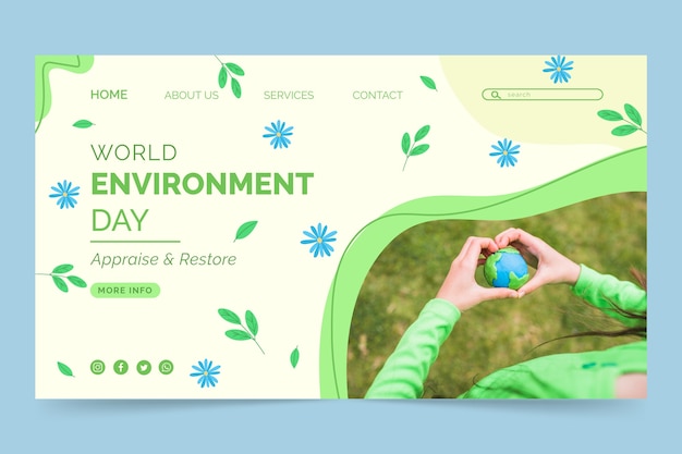 Vecteur gratuit page de destination plate dessinée à la main de la journée mondiale de l'environnement