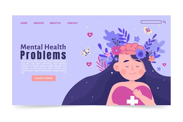 Vecteur gratuit page de destination plate pour la santé mentale