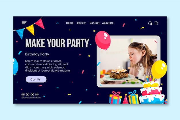 Vecteur gratuit page de destination pour l'anniversaire des enfants