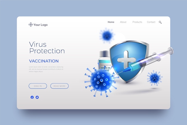 Vecteur gratuit page de destination réaliste du vaccin contre le coronavirus