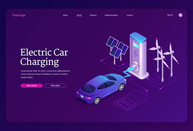 Vecteur gratuit page de destination de recharge de voiture électrique