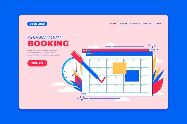 Vecteur gratuit page de destination de réservation de rendez-vous