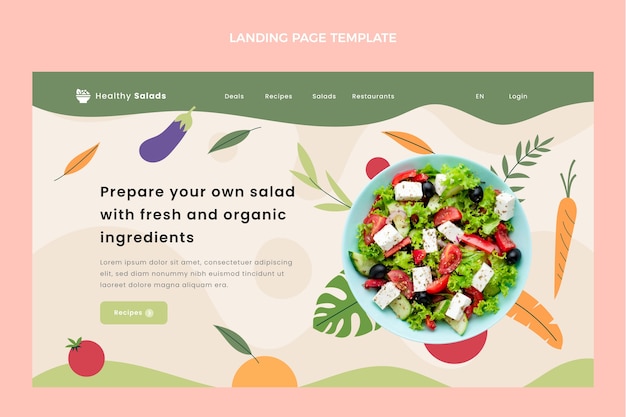 Page de destination des salades saines au design plat