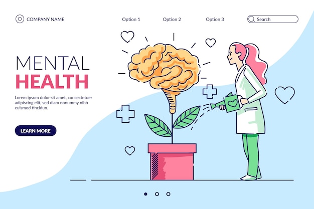 Page de destination de la santé mentale dessinée à la main