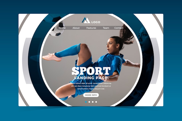 Vecteur gratuit page de destination sportive avec modèle de photo