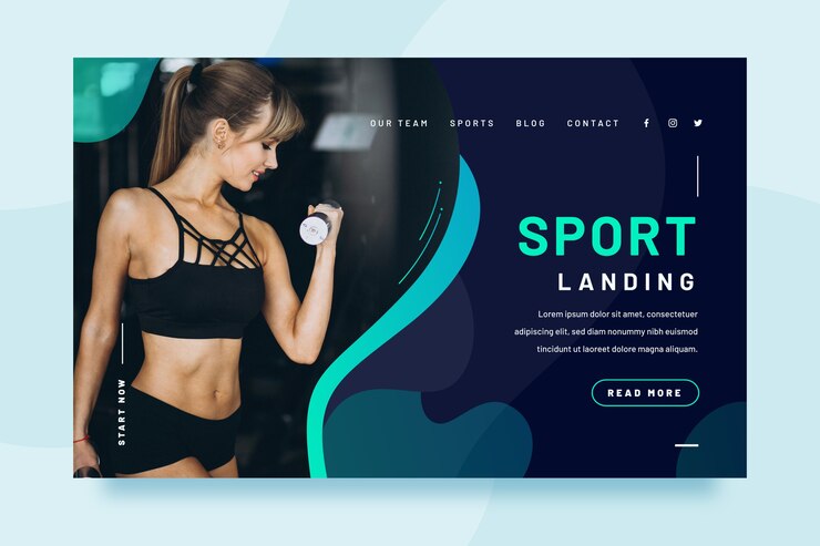 Vecteur gratuit page de destination sportive avec photo