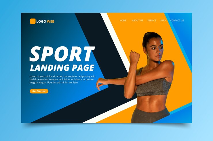 Vecteur gratuit page de destination sportive avec photo