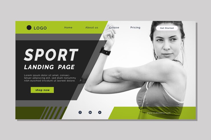 Vecteur gratuit page de destination sportive avec photo