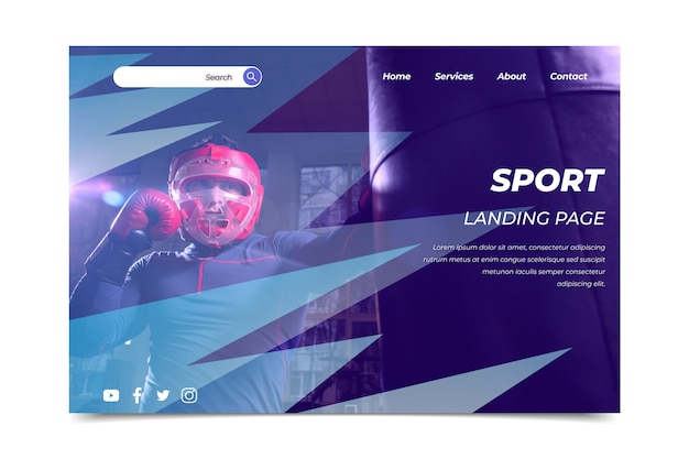 Vecteur gratuit page de destination sportive avec photo