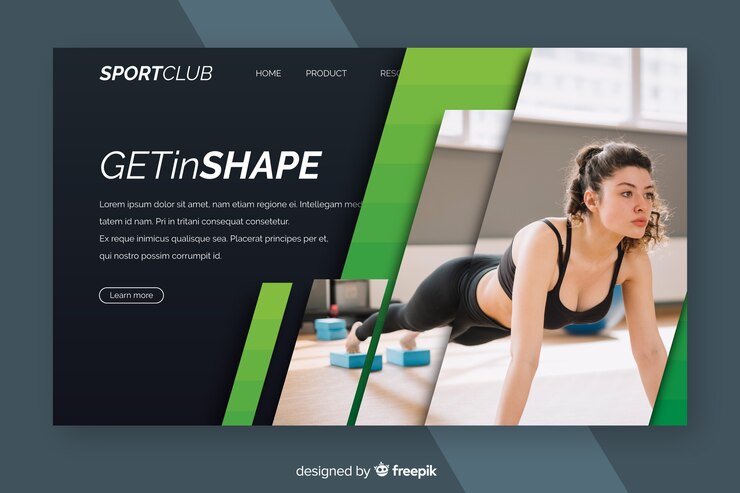 Vecteur gratuit page de destination sportive avec photo