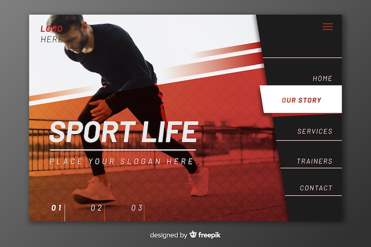 Vecteur gratuit page de destination sportive avec photo