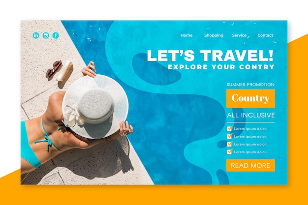 Vecteur gratuit page de destination de la vente de voyages avec photo