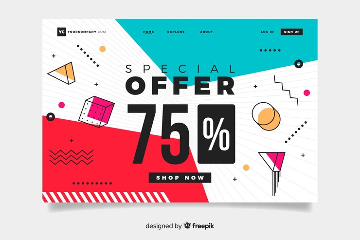 Vecteur gratuit page de destination des ventes de résumé avec une offre de 75%