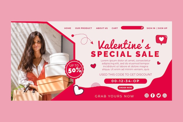 Vecteur gratuit page de destination des ventes de la saint-valentin