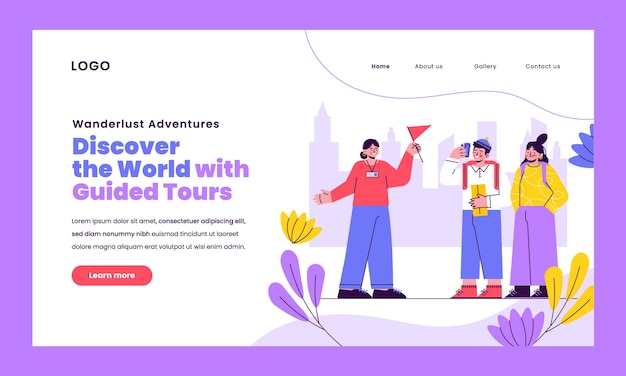 Vecteur gratuit page de destination des visites guidées au design plat