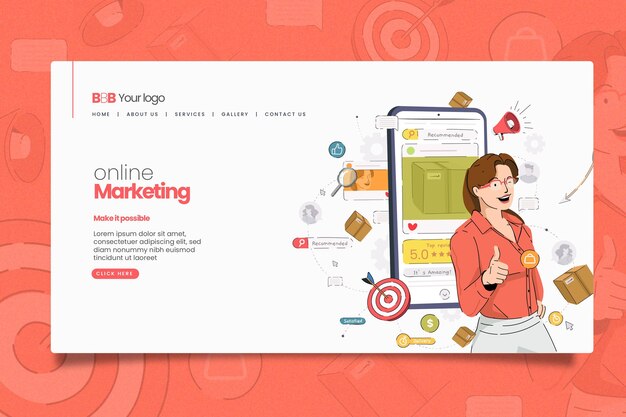Page Web de marketing en ligne illustrée