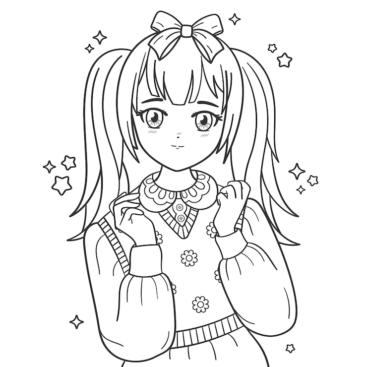 Vecteur gratuit des pages à colorier d'anime dessinées à la main