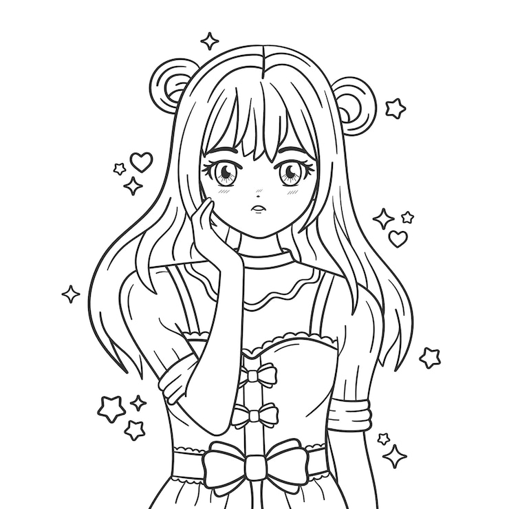 Vecteur gratuit des pages à colorier d'anime dessinées à la main