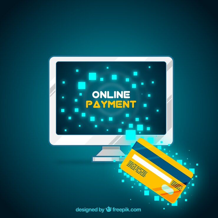 Vecteur gratuit paiement en ligne moderne avec ordinateur
